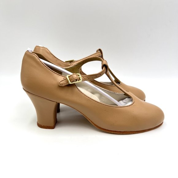 Capezio Shoes Capezio 75 Caramel Tan Jr Footlight Tstrap Character Dance Shoe Heels Sz 45m